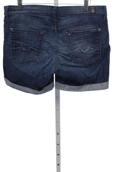 7 For All Mankind Women Bermuda Shorts Blue Cotton Button Size 29