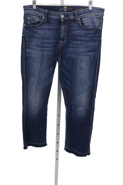 7 For All Mankind Women Ankle Jeans Blue High Waist Cotton Inseam 25 Size 29