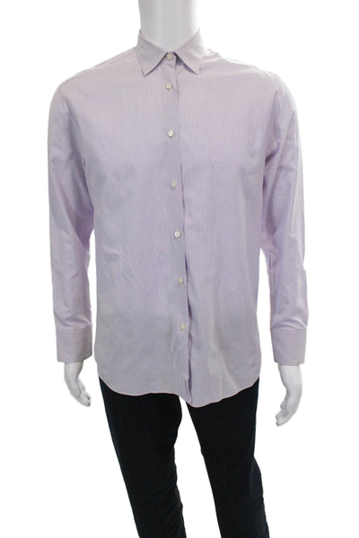 Maus & Hoffman Mens Purple Cotton Striped Long Sleeve Dress Shirt Size 42