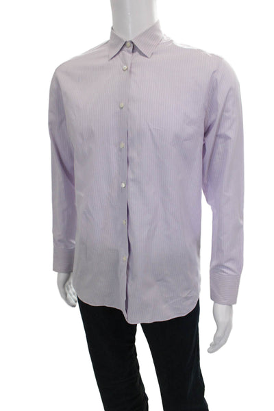 Maus & Hoffman Mens Purple Cotton Striped Long Sleeve Dress Shirt Size 42