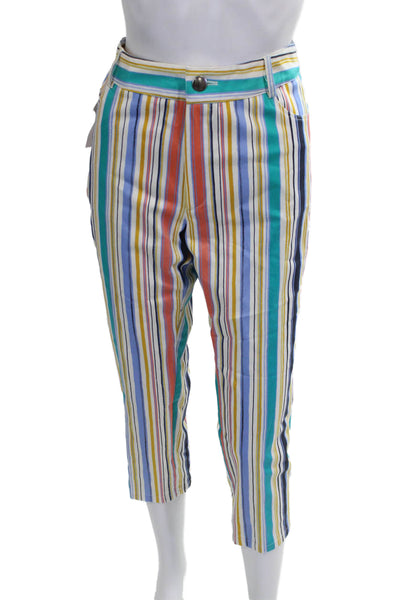 Interplay Superstar Women Capri Pants Striped Multicolor Cotton Button Size 8