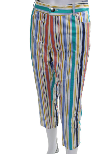 Interplay Superstar Women Capri Pants Striped Multicolor Cotton Button Size 8