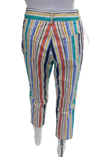 Interplay Superstar Women Capri Pants Striped Multicolor Cotton Button Size 8