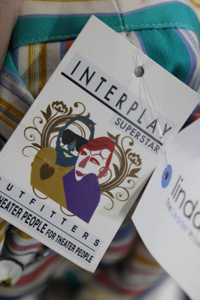 Interplay Superstar Women Capri Pants Striped Multicolor Cotton Button Size 8