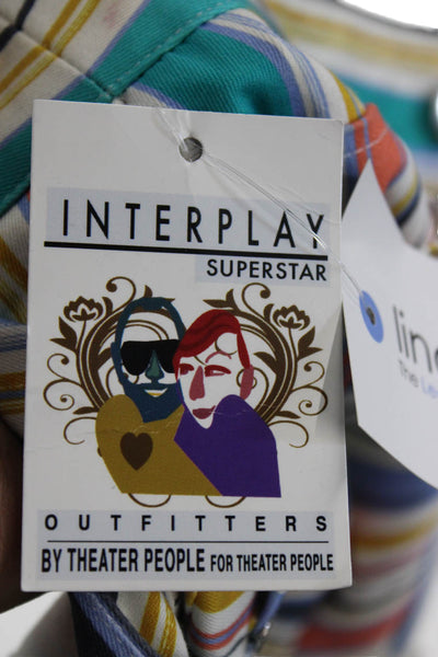 Interplay Superstar Women Capri Pants Striped Multicolor Cotton Button Size 8