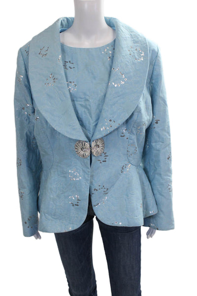Interplay Superstar Womens Blazer Set Blue Geometric Polyester Collared Size 2XL