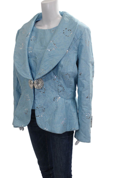 Interplay Superstar Womens Blazer Set Blue Geometric Polyester Collared Size 2XL