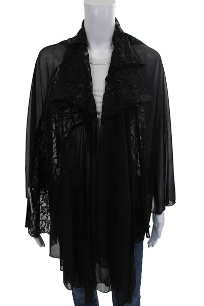 Interplay Superstar Women Chiffon Collared Floral Tunic Blouse Black Size One