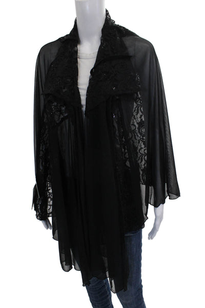 Interplay Superstar Women Chiffon Collared Floral Tunic Blouse Black Size One
