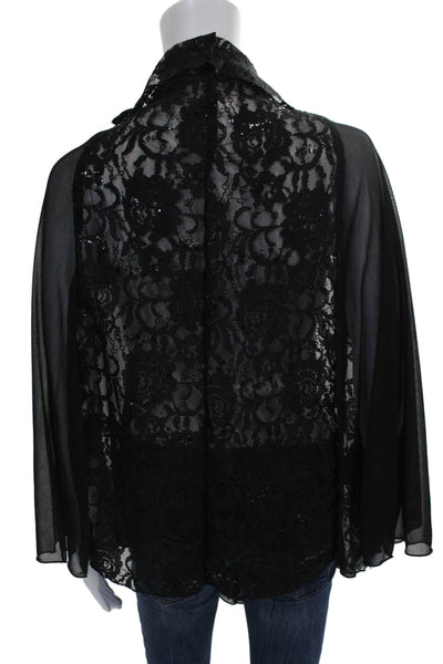 Interplay Superstar Women Chiffon Collared Floral Tunic Blouse Black Size One