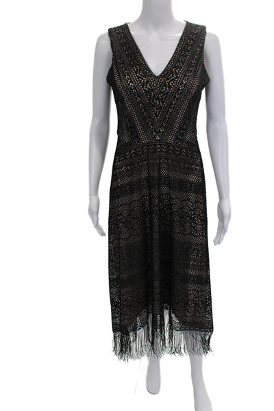 London Times Womens Sheath Dress Black V-Neck Sleeveless Polyester Long Size 6