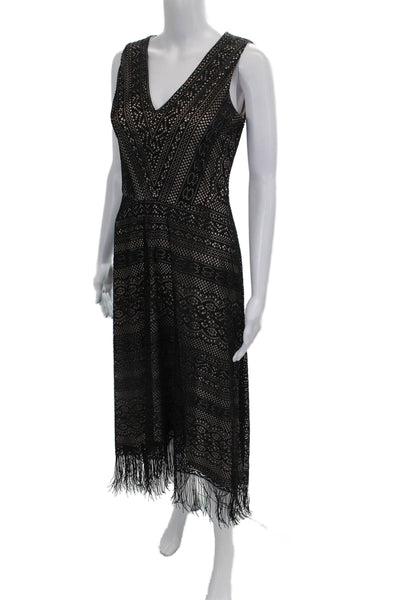 London Times Womens Sheath Dress Black V-Neck Sleeveless Polyester Long Size 6