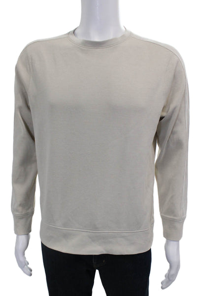 Orchard & Broome Mens Beige Cotton Crewneck Pullover Sweater Long Sleeve Size S