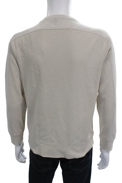 Orchard & Broome Mens Beige Cotton Crewneck Pullover Sweater Long Sleeve Size S