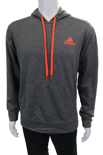 Adidas Mens Pullover Gray Polyester Crew Neck Drawstring Size M