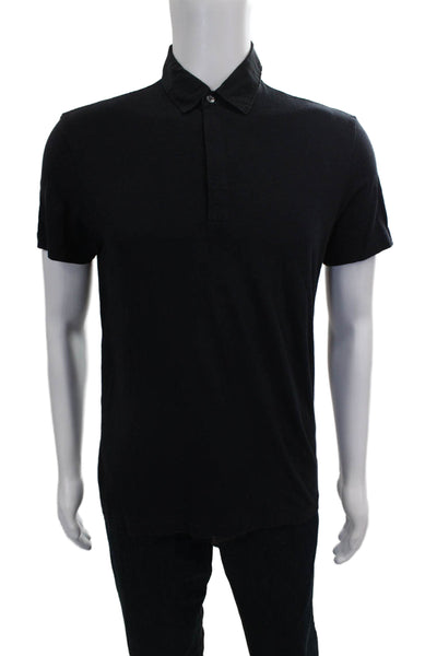 Theory Mens Short Sleeve Collared Knit Polo Shirt Black Cotton Size Small