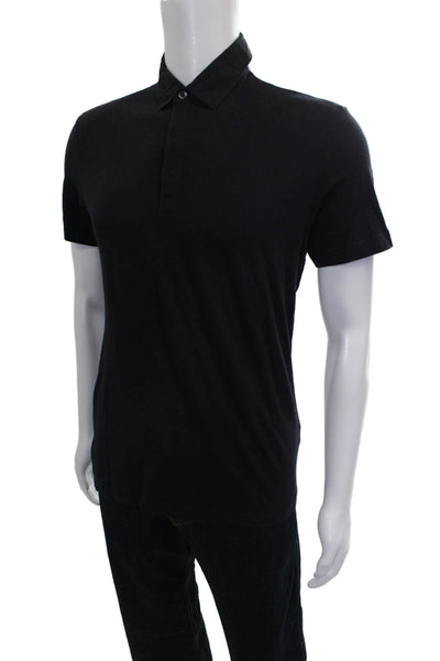 Theory Mens Short Sleeve Collared Knit Polo Shirt Black Cotton Size Small
