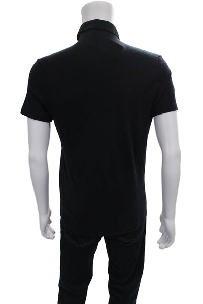 Theory Mens Short Sleeve Collared Knit Polo Shirt Black Cotton Size Small