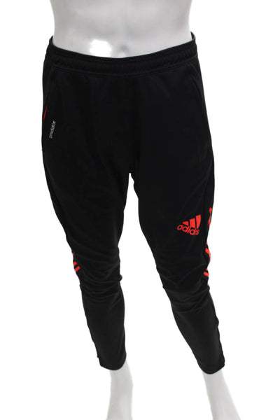 Adidas Mens Track Pants Black Drawstring Polyester Solid Size M