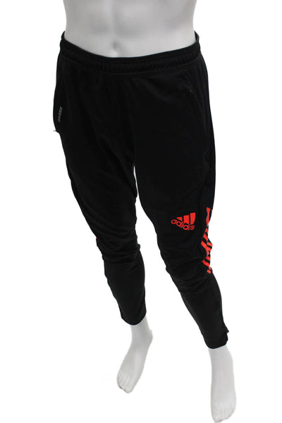 Adidas Mens Track Pants Black Drawstring Polyester Solid Size M