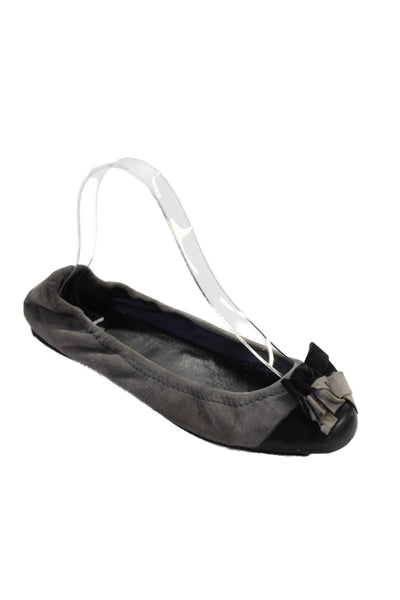 Miu Miu Womens Slip On Double Bow Suede Ballet Flats Gray Black Size 38