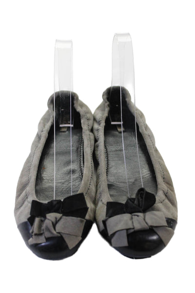 Miu Miu Womens Slip On Double Bow Suede Ballet Flats Gray Black Size 38