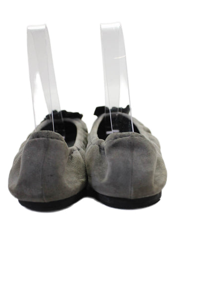 Miu Miu Womens Slip On Double Bow Suede Ballet Flats Gray Black Size 38