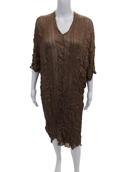 Zara Womens Kaftan Dress Brown Striped V Neck 3/4 Sleeve Viscose Size M