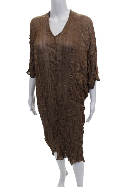 Zara Womens Kaftan Dress Brown Striped V Neck 3/4 Sleeve Viscose Size M