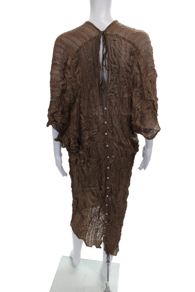 Zara Womens Kaftan Dress Brown Striped V Neck 3/4 Sleeve Viscose Size M