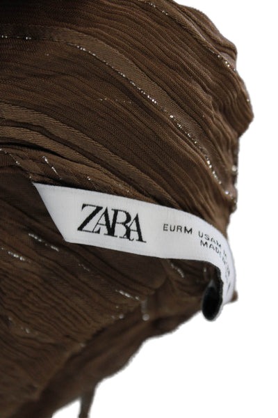 Zara Womens Kaftan Dress Brown Striped V Neck 3/4 Sleeve Viscose Size M
