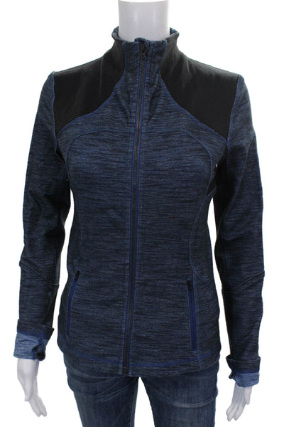 Lululemon Womens Track Jacket Blue Flecked Zip Cotton Blend Long Sleeve Size 6