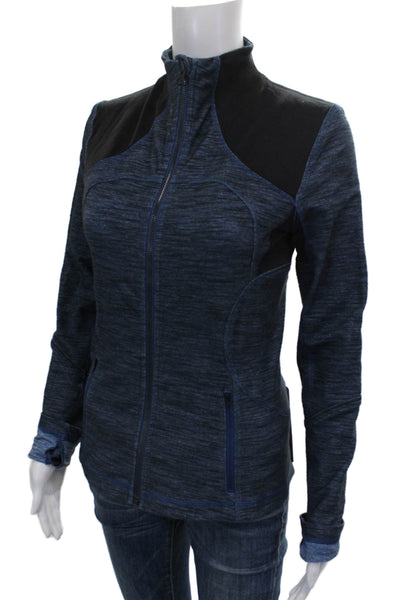 Lululemon Womens Track Jacket Blue Flecked Zip Cotton Blend Long Sleeve Size 6