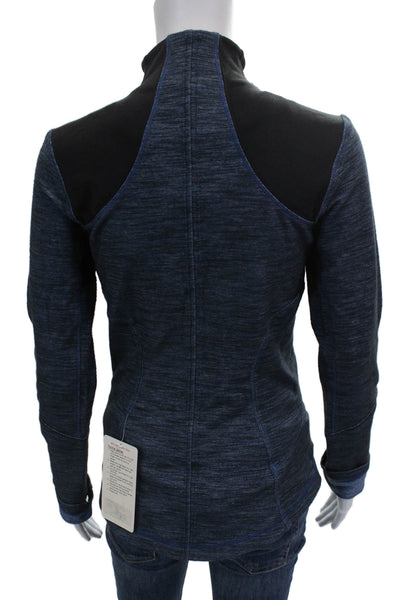Lululemon Womens Track Jacket Blue Flecked Zip Cotton Blend Long Sleeve Size 6
