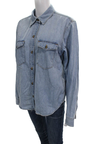 Good American Womens Blue Cotton Collared Button-Up Coat Size 2