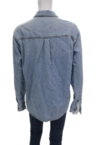 Good American Womens Blue Cotton Collared Button-Up Coat Size 2