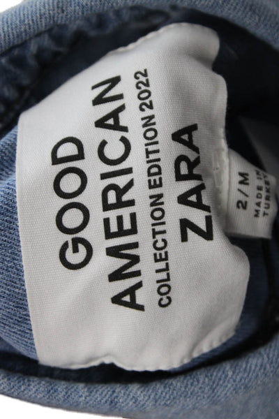 Good American Womens Blue Cotton Collared Button-Up Coat Size 2