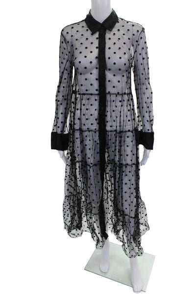Zara Women Shirt Dress Black Polka Dot Long Sleeve Collared Mid-Calf Size M
