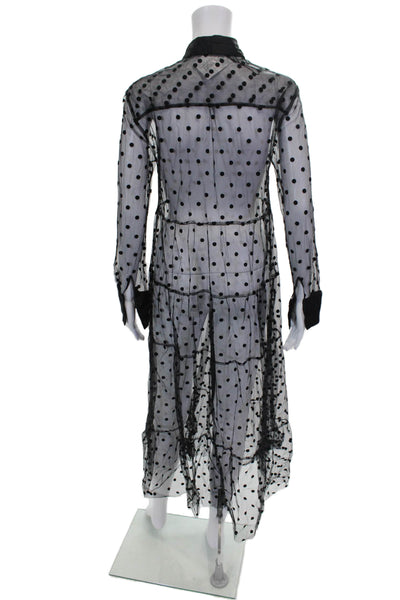 Zara Women Shirt Dress Black Polka Dot Long Sleeve Collared Mid-Calf Size M