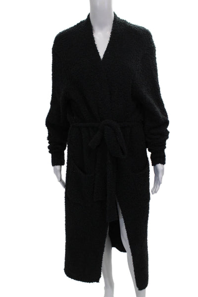 Skims Womens Fuzzy V-Neck Long Sleeve Robe Solid Black Size S