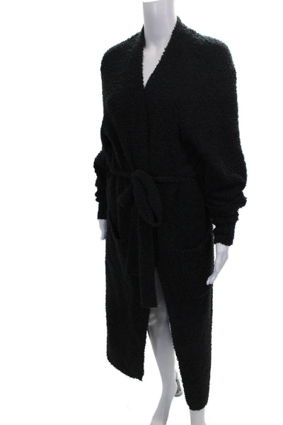 Skims Womens Fuzzy V-Neck Long Sleeve Robe Solid Black Size S