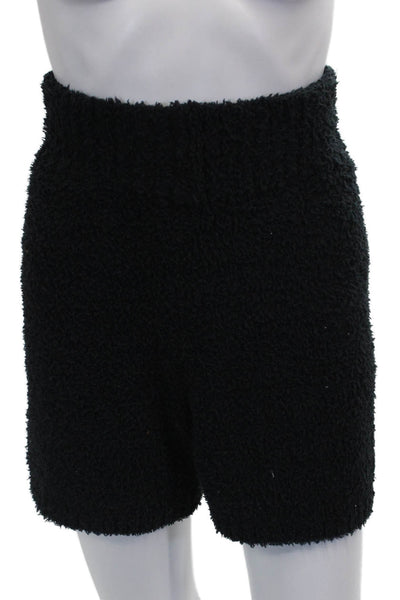 Skims Womens Fuzzy V-Neck Long Sleeve Robe Solid Black Size S