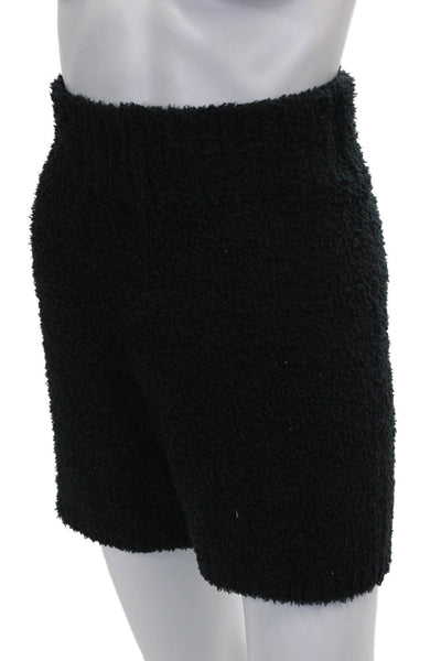 Skims Womens Fuzzy V-Neck Long Sleeve Robe Solid Black Size S