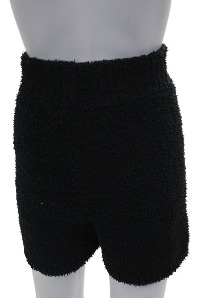 Skims Womens Fuzzy V-Neck Long Sleeve Robe Solid Black Size S