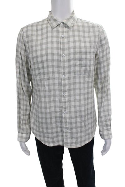 John Varvatos Star USA Mens Cotton Gingham Button Down Shirt Gray Size M