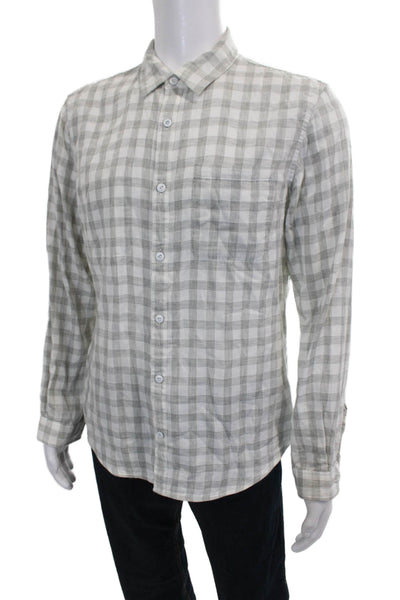 John Varvatos Star USA Mens Cotton Gingham Button Down Shirt Gray Size M