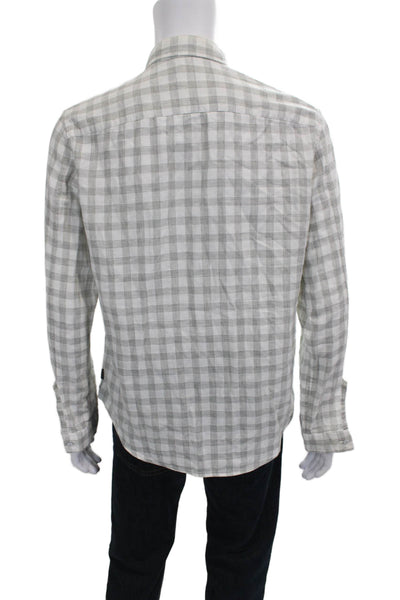 John Varvatos Star USA Mens Cotton Gingham Button Down Shirt Gray Size M