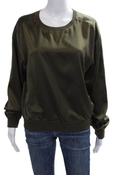 Theory Womens Silk Basic Blouse Green Long Sleeve Crew Neck Pullover Size 0P