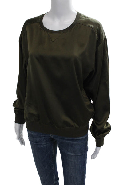 Theory Womens Silk Basic Blouse Green Long Sleeve Crew Neck Pullover Size 0P
