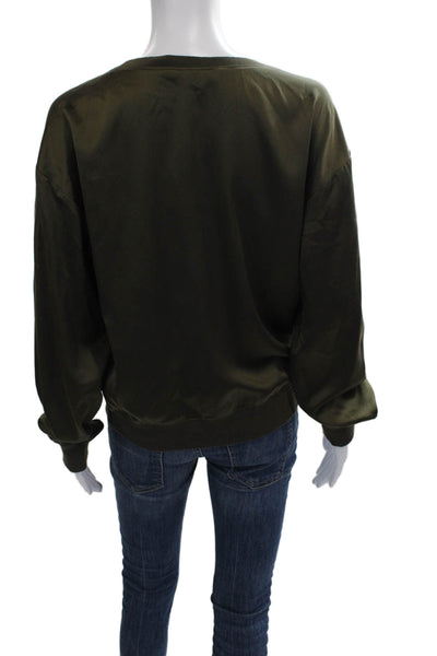 Theory Womens Silk Basic Blouse Green Long Sleeve Crew Neck Pullover Size 0P